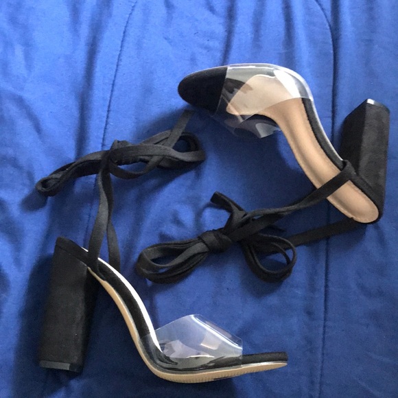 Clear Chunky Heeled Gladiator Sandals - Picture 5 of 5